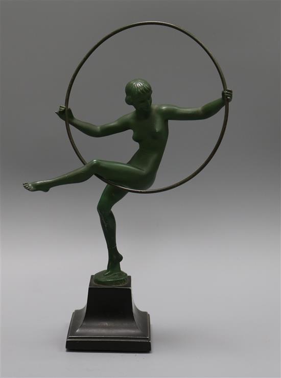 A small spelter figure of a hoop girl, signed Briand overall height 30cm